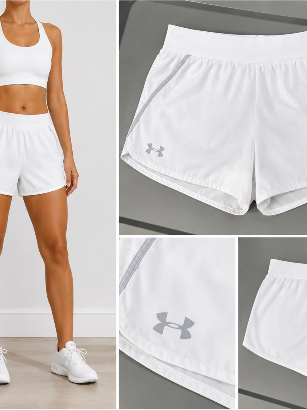 Under Armour Women’s White Athletic Running Shorts with Reflective Logo